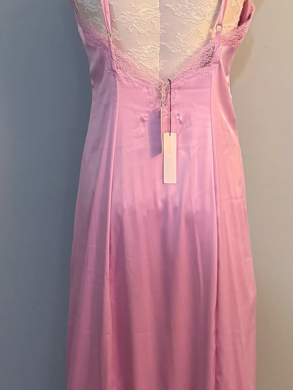 Victoria Secret Long Satin Pink Lace Trim Satin Nightgown & Robe Set